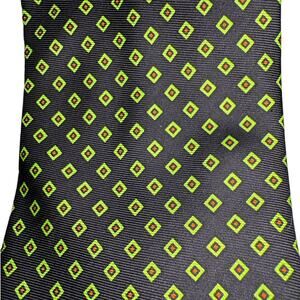 Polo by Ralph Lauren Silk Tie in Black with bright Green Squares 59"